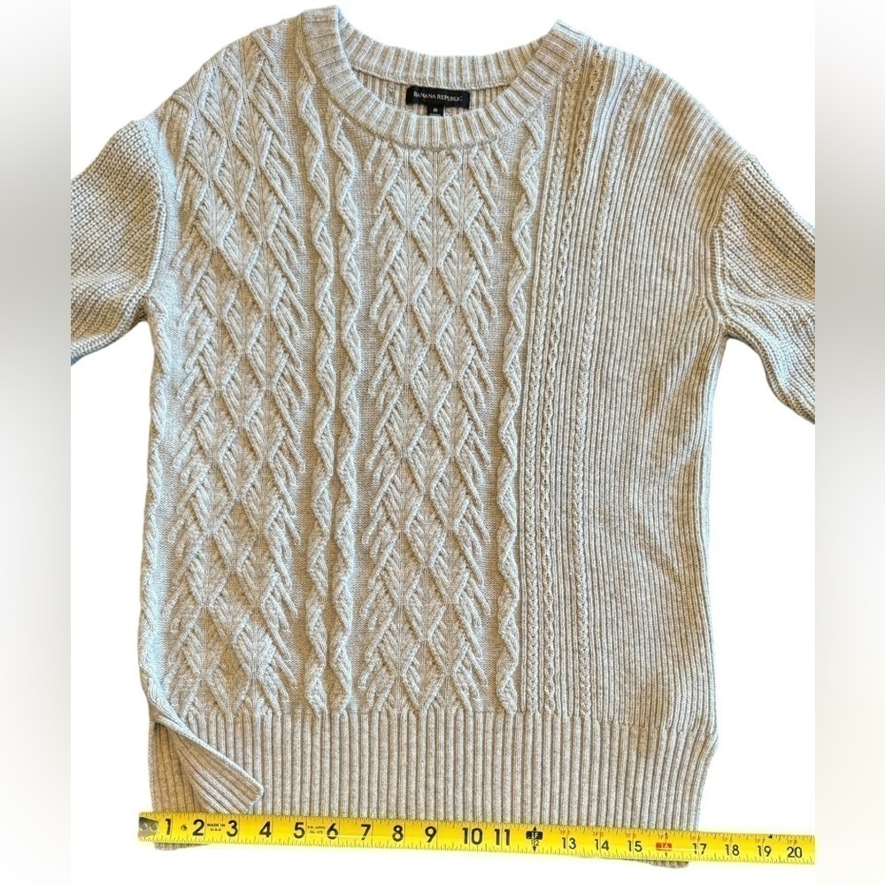 Banana Republic Cable Knit Sweater Gray Tunic Wool Size Medium - Picture 9 of 11